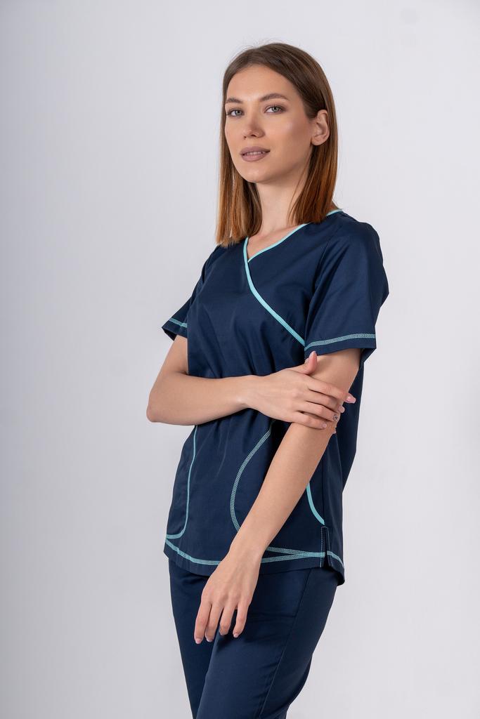 Костюм медицинский женский "Микс", т. синий, РАСПРОДАЖА ОСТАТКОВ