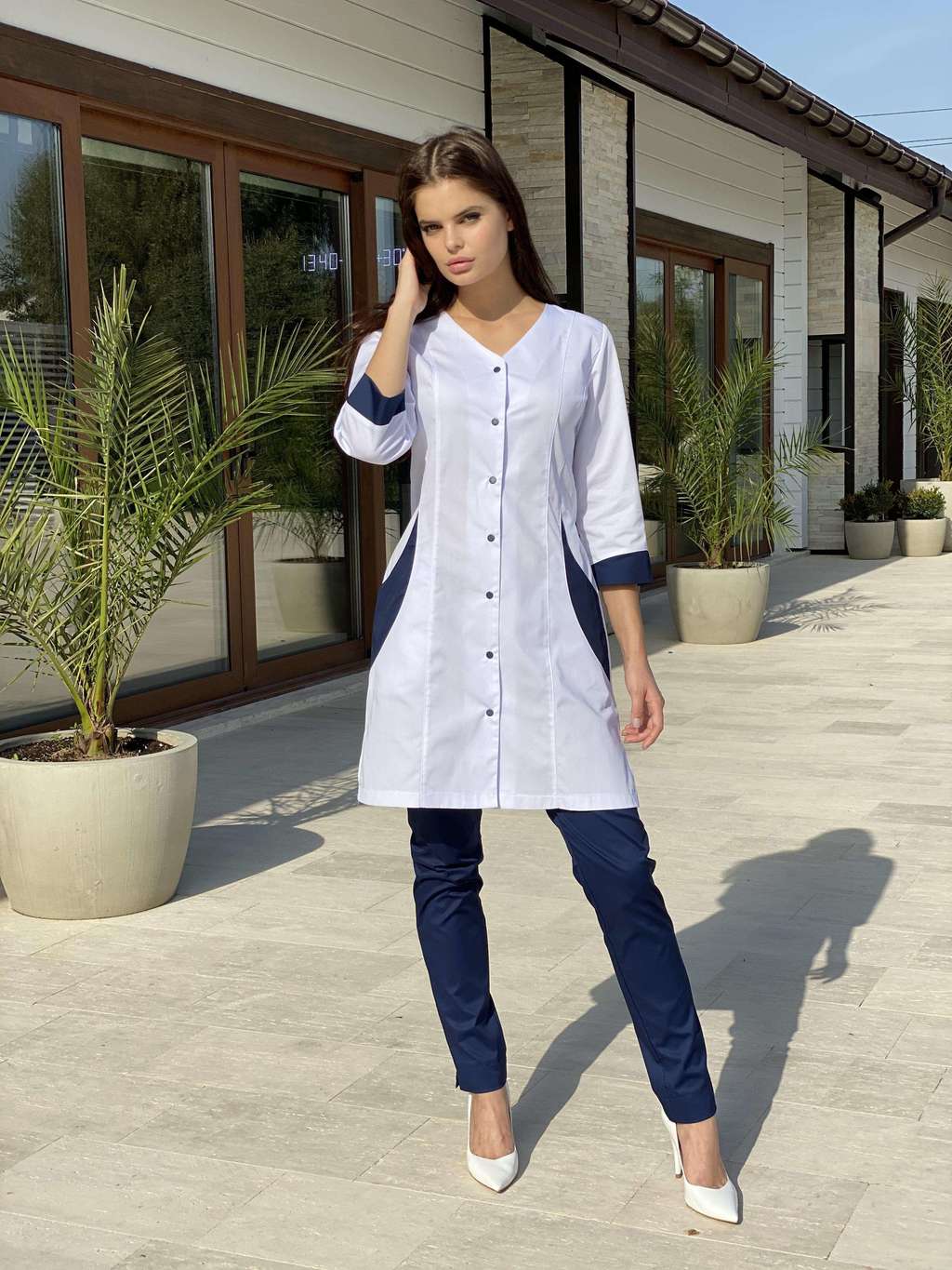 Халат медицинский женский "Лайм",отд. синяя