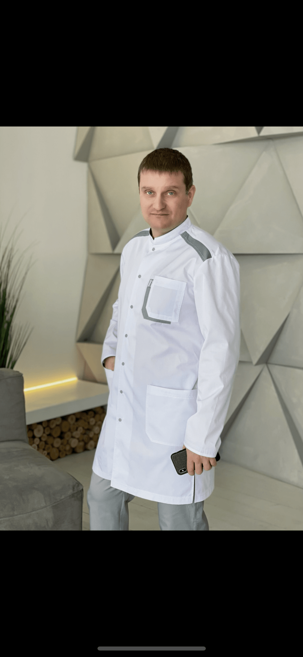 Халат медицинский  мужской "2 кармана" серая вставка