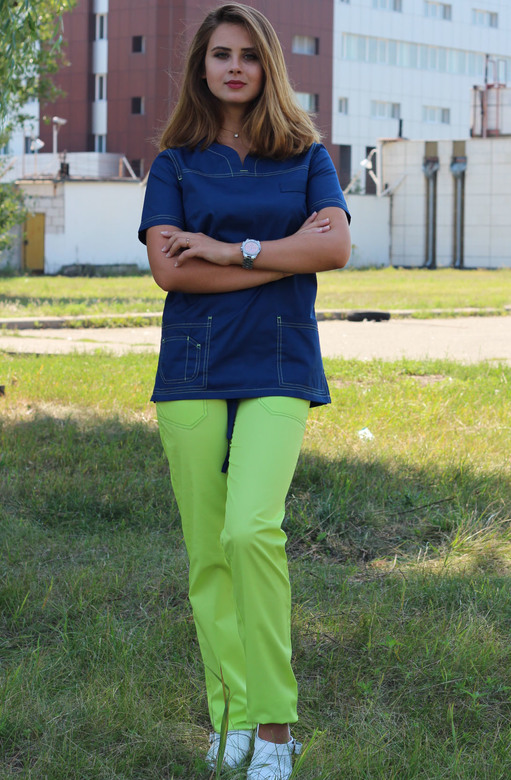 Костюм медицинский женский "Шоколад", сапфир/лайм, РАСПРОДАЖА ОСТАТКОВ