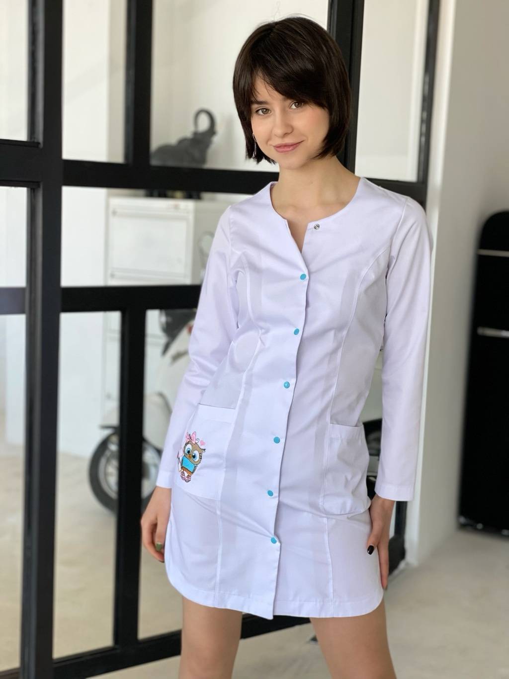 Халат медицинский женский "Верона", выш. Сова, рукав длинный в 3/4