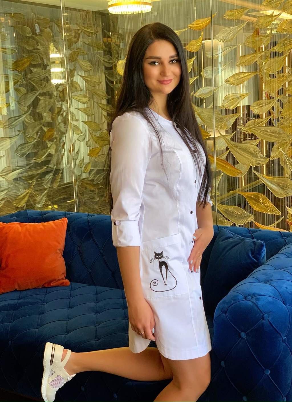 Халат медицинский женский "Верона", выш. Киса,рукав длинный в 3/4