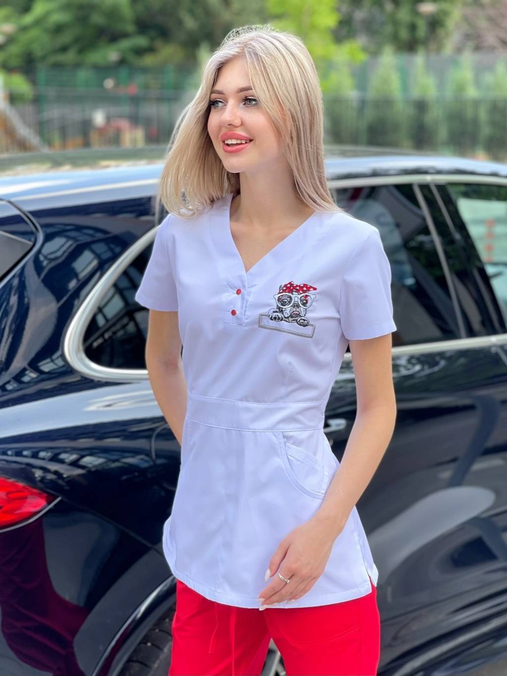 Костюм медицинский женский "Тедди", выш. собачка, джоггеры