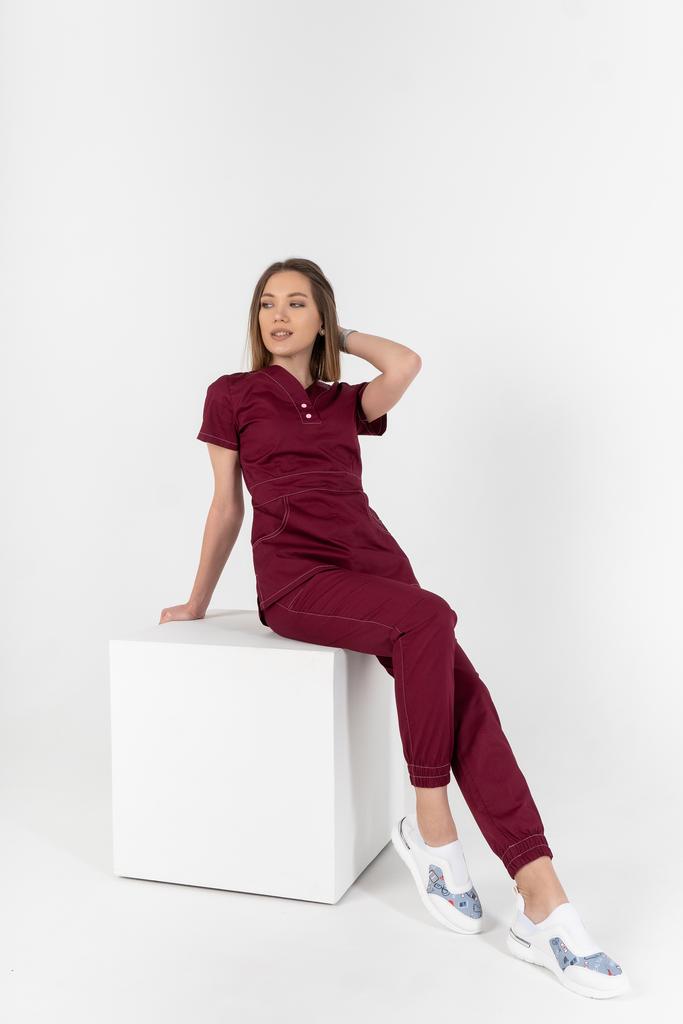 Костюм медицинский женский "Тедди", полностью бордо