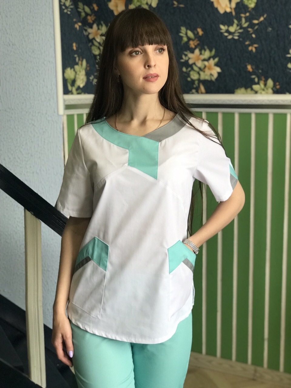 Костюм медицинский женский “Монреаль“, белый/мята