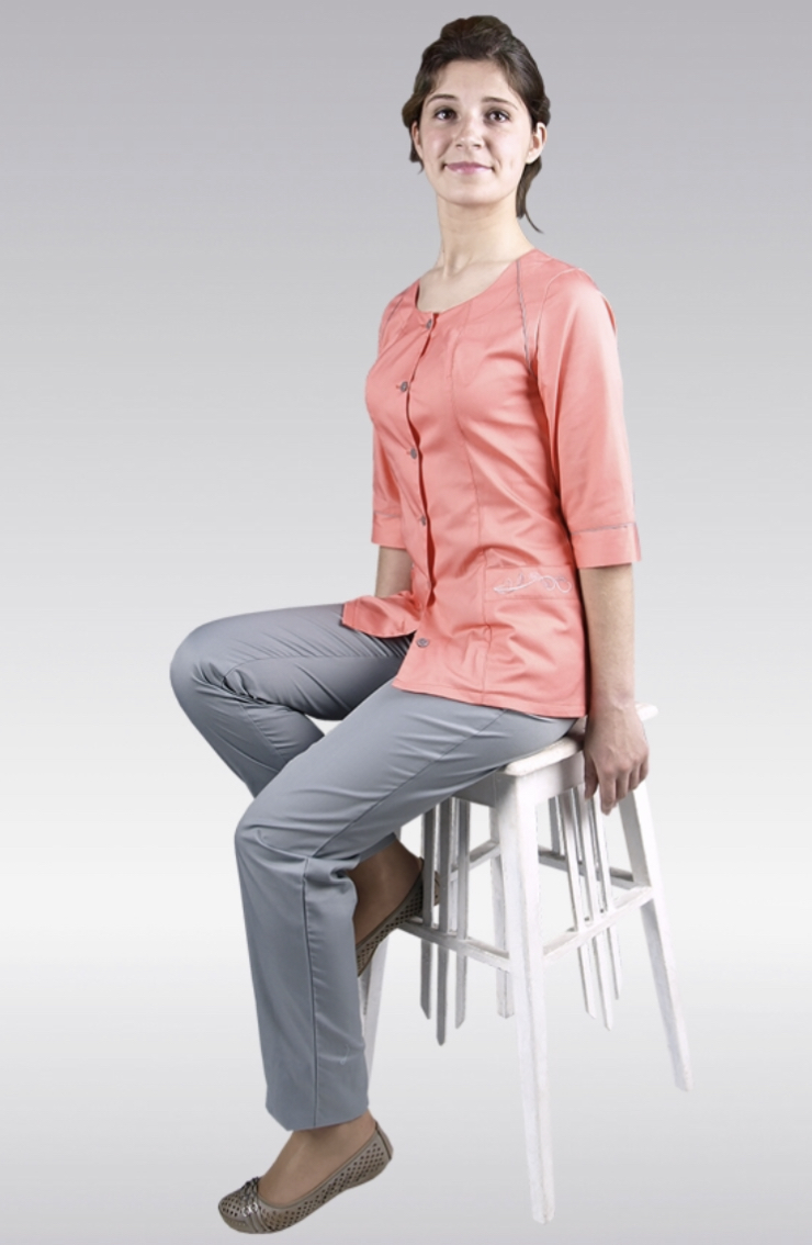 Костюм медицинский женский "Богиня", коралл/серый