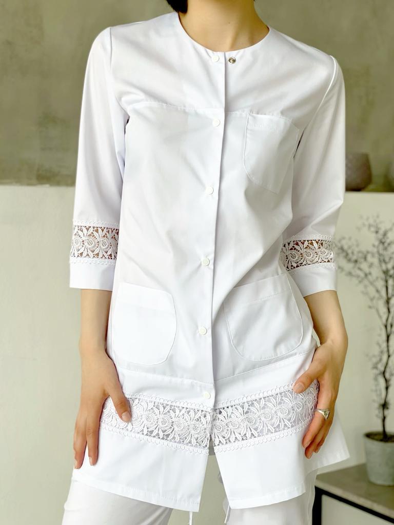 Халат медицинский женский "Шанель" New, вставка кружево