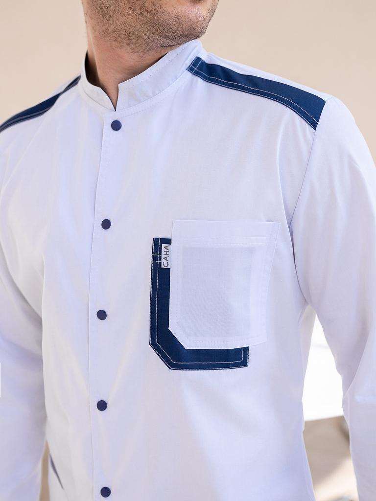 Халат медицинский  мужской "2 кармана" т. синяя вставка