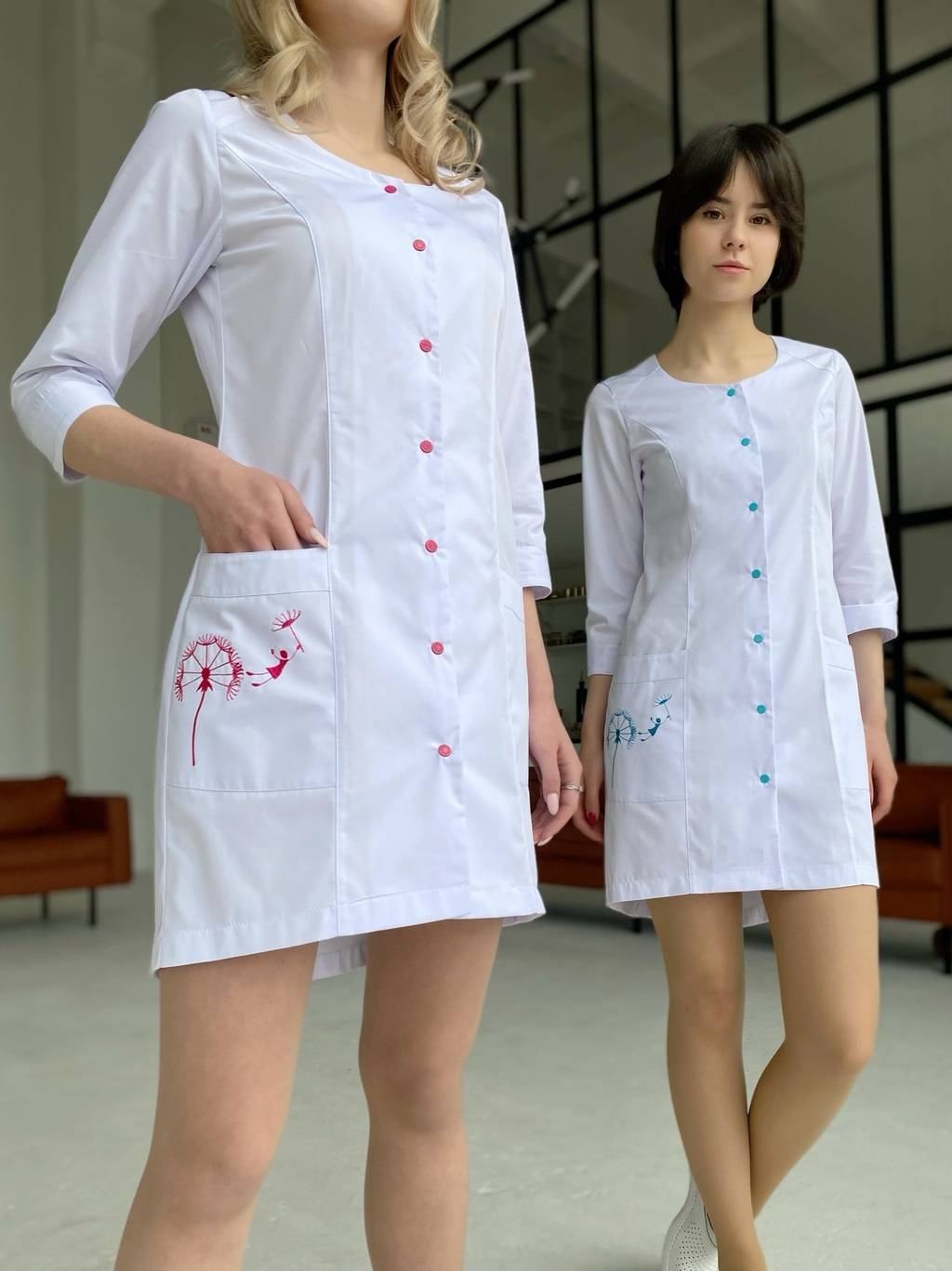 Халат медицинский женский "Даша", малина выш., кнопки