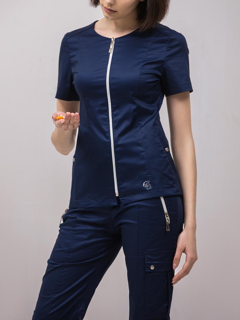 Костюм медицинский женский "Милана", stretch т. синий