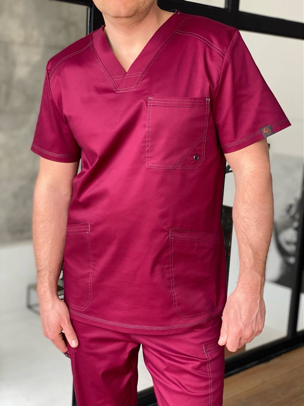 Костюм медицинский  мужской "Инфинити" , стрейч, бордо, РАСПРОДАЖА ОСТАТКОВ