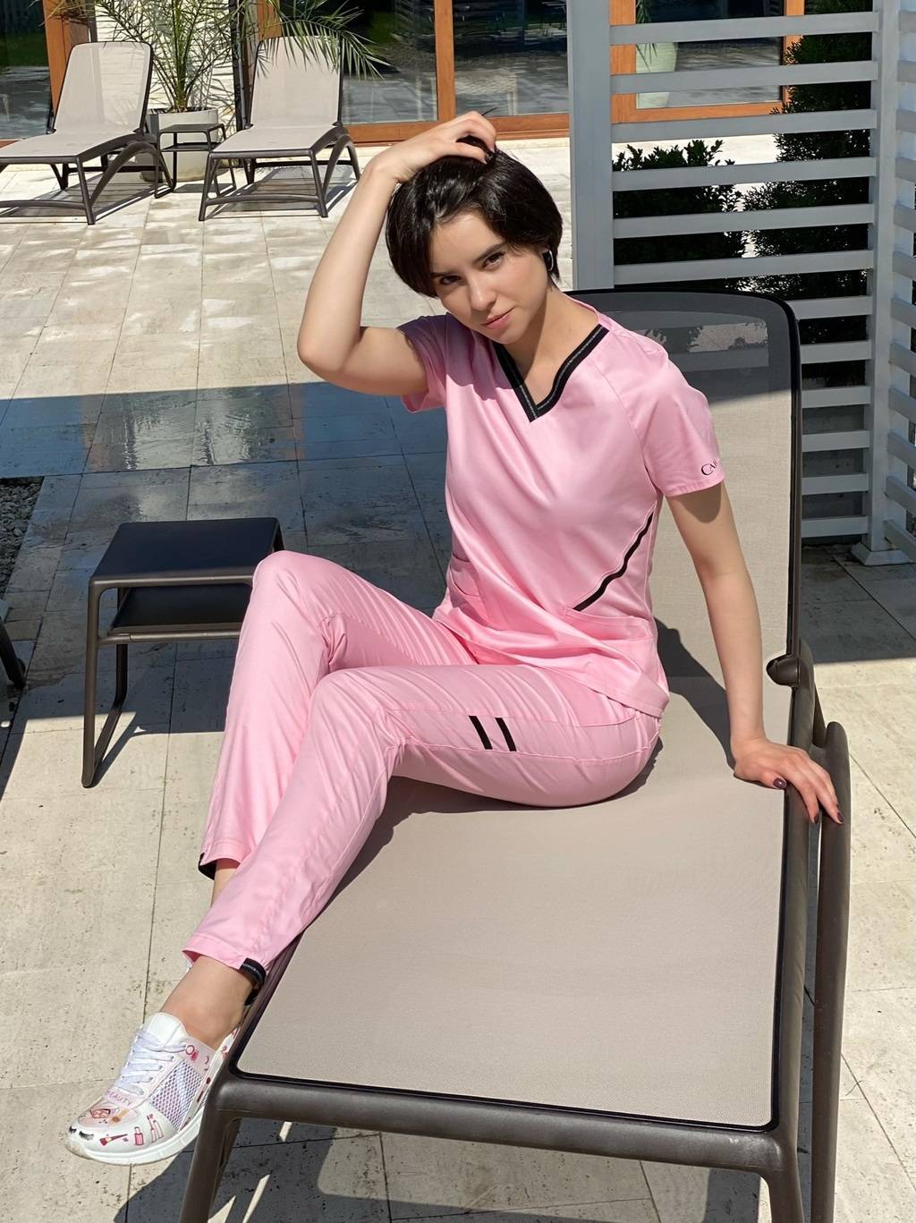 Костюм медицинский женский "Анатомия ",cotton,stretch 5%  розовый