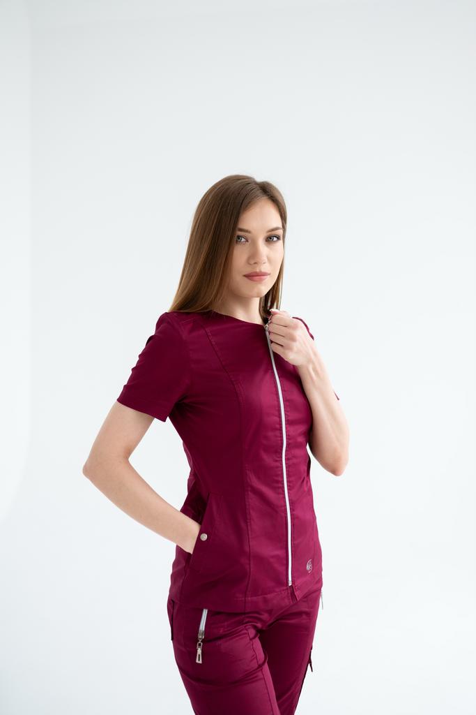 Костюм медицинский женский "Милана", stretch бордо