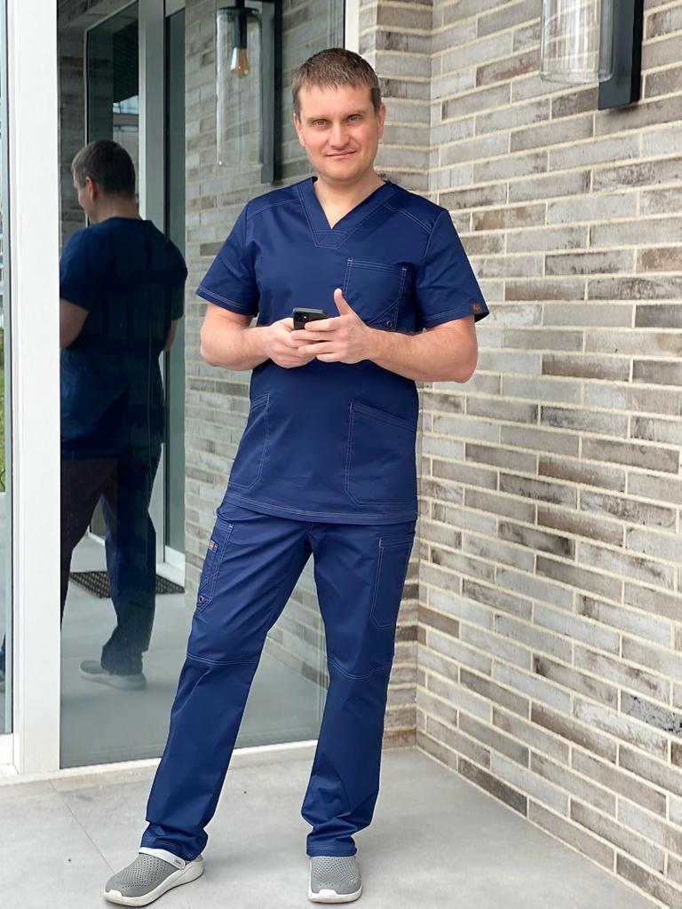 Костюм медицинский  мужской "Инфинити" , стрейч, т. синий