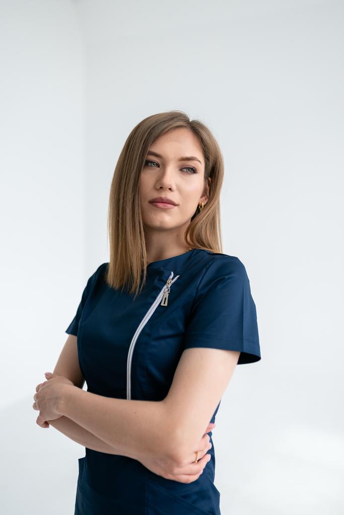 Костюм медицинский женский "Джекки", stretch т. синий