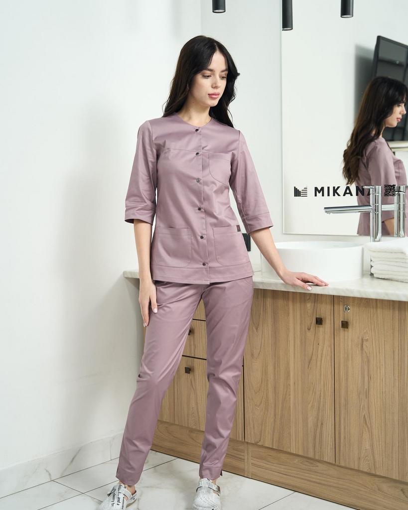 Костюм медицинский женский "Шанель", stretch пепельная роза