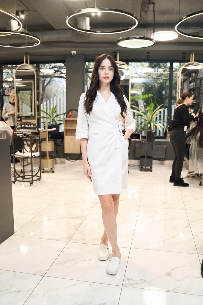 Халат медицинский женский "Глория", стрейч, белый, рукав 3/4