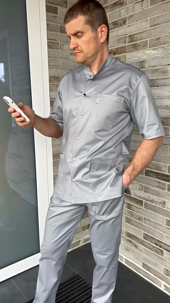 Костюм медицинский  мужской "2 кармана", стрейч, серый