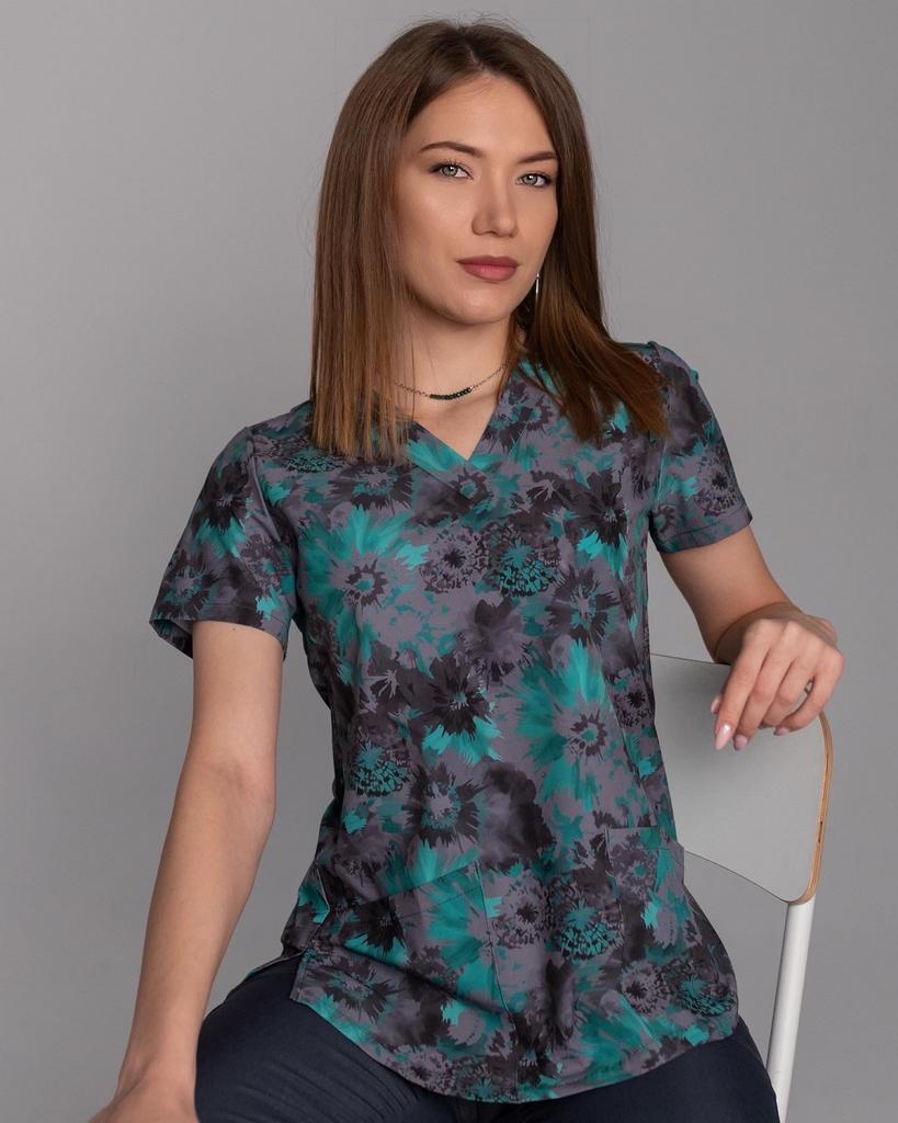 Куртка  "Берта", стрейч, принт оранжерея