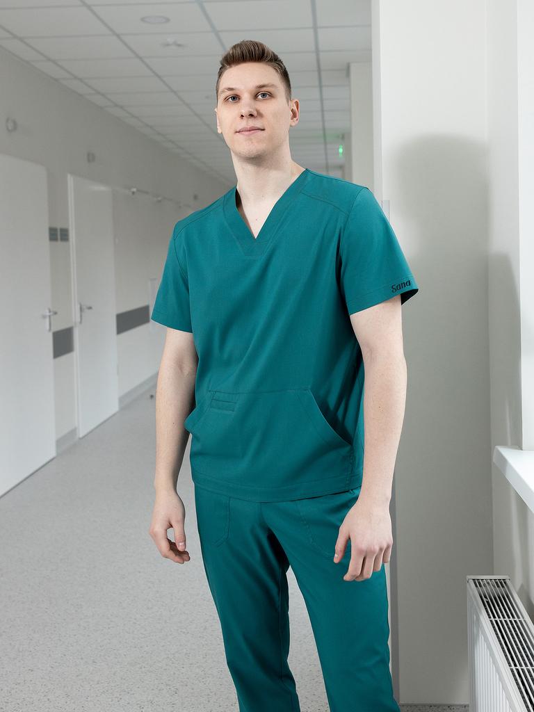 Костюм медицинский мужской "Тимур", вискоза, Турция, бриллиантово зеленый