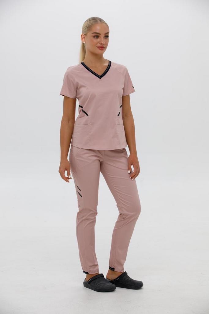 Костюм медицинский женский "Анатомия ",cotton,stretch 5%  пудра