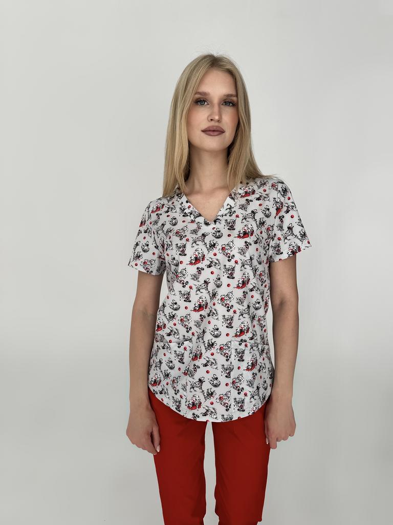 Куртка  "Берта", стрейч, принт Далматинцы