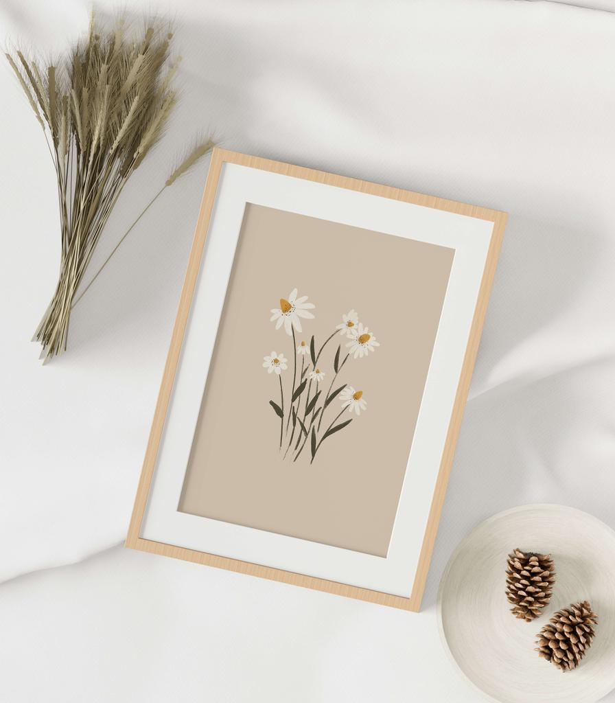 Постер бежевый "Ромашки"