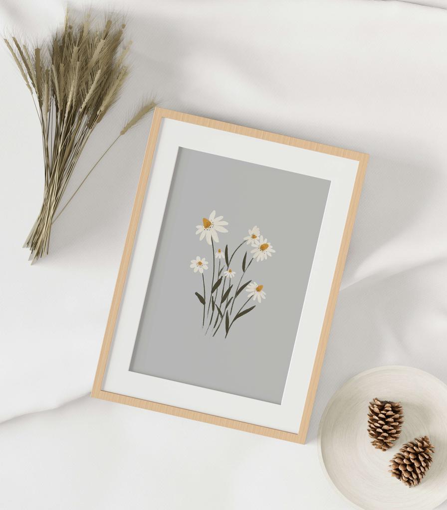 Постер серо-голубой "Ромашки"