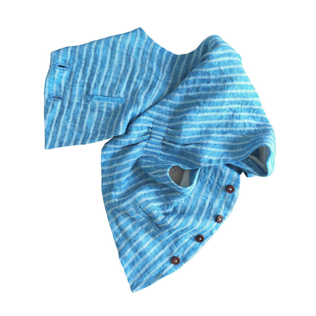 Vest #0 in striped blue washed linen