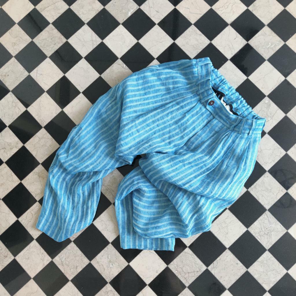 Trousers #0 in striped blue washed linen