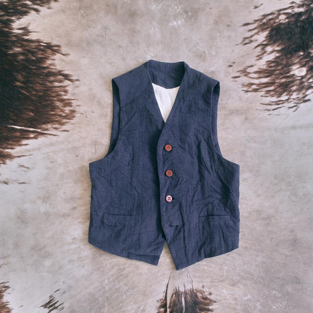 Vest #0 in dark blue linen-cotton blend