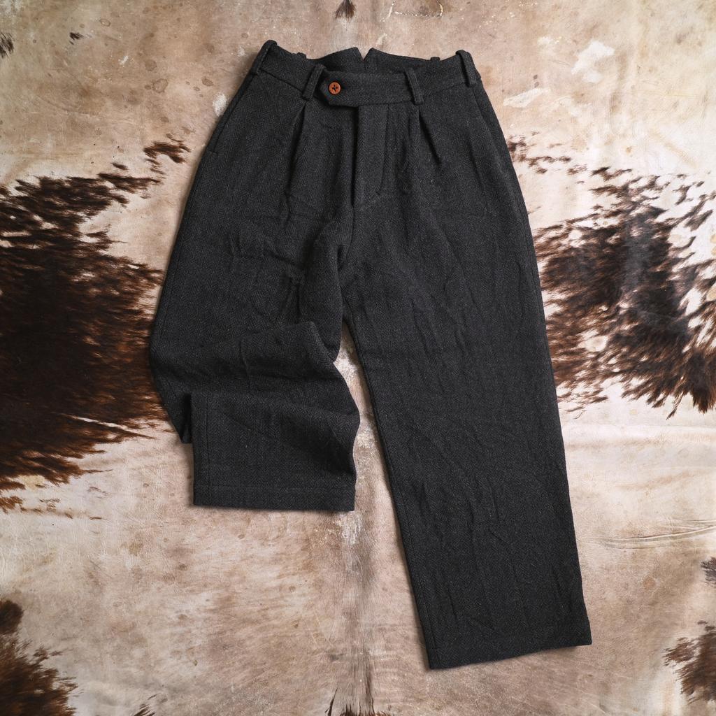 Trousers #1 in charcoal black herringbone Serbian tweed