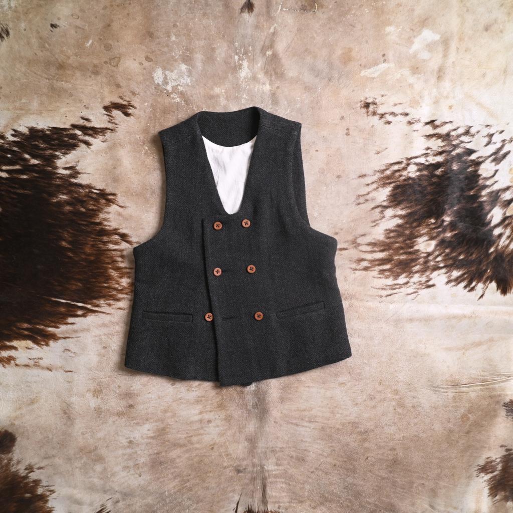 Vest #1 in charcoal black herringbone Serbian tweed