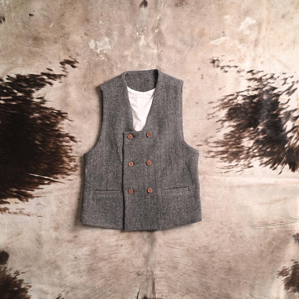 Vest #1 in warm grey herringbone Serbian tweed