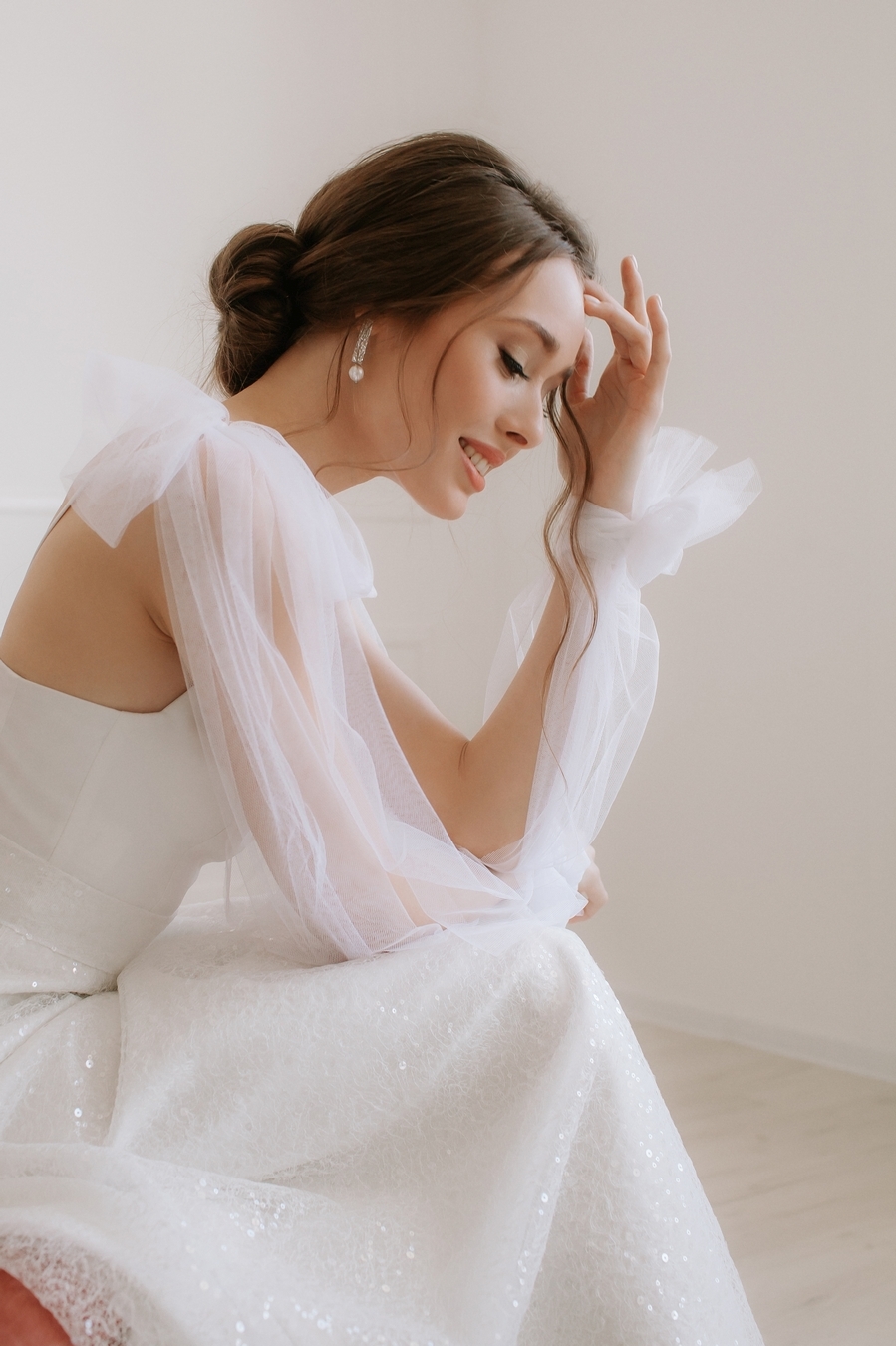 Свадебное платье Берта из сверкающей сетки, тюля и крепа