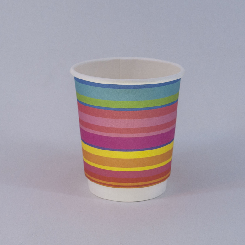 Стакан бумажный 250/270 мл «Полосатый», двухслойный, 15 штук/упак.