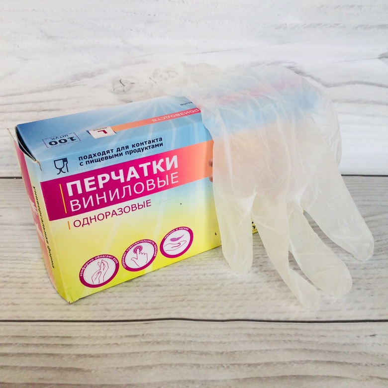 Перчатки виниловые одноразовые (S, L, M), 100 штук