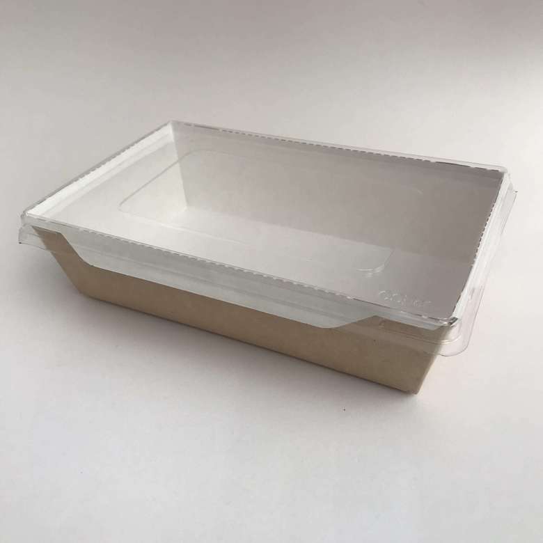 Салатник 1000 мл с прозрачной плоской крышкой, крафт/белый, 50 штук/упак.