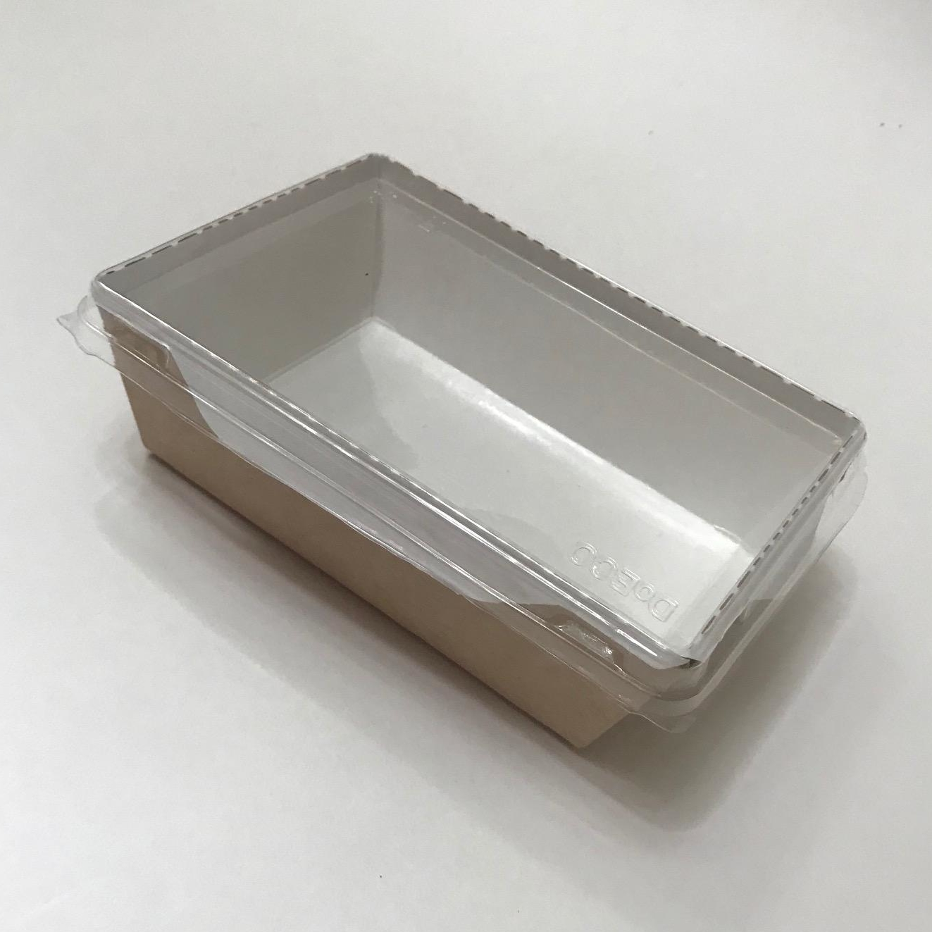 Салатник 800 мл с прозрачной плоской крышкой, крафт/белый, 50 штук/упак.