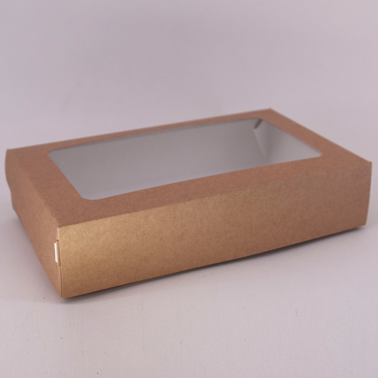 Ланч-Бокс c окном 1000 мл (TABOX PRO 1000), 200х120х40 мм, крафт, 25 штук/упак.