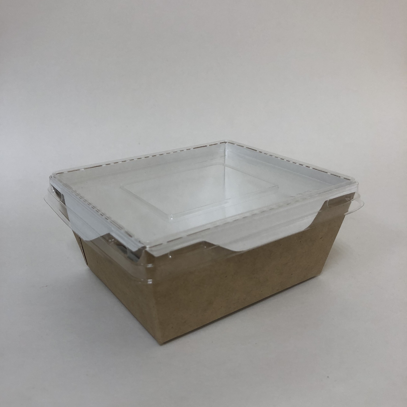 Салатник 350 мл с прозрачной плоской крышкой, крафт/белый, 50 штук/упак.