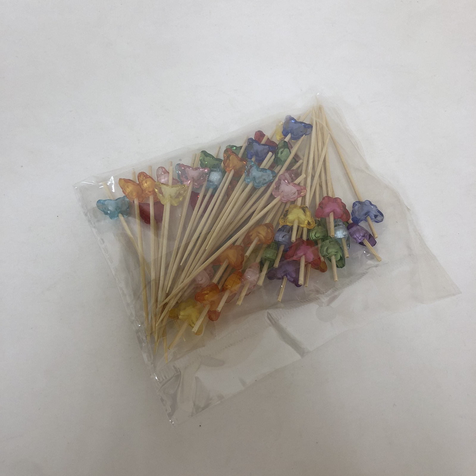 Пика деревянная Бабочки разноцветные 9см,  50шт/упак