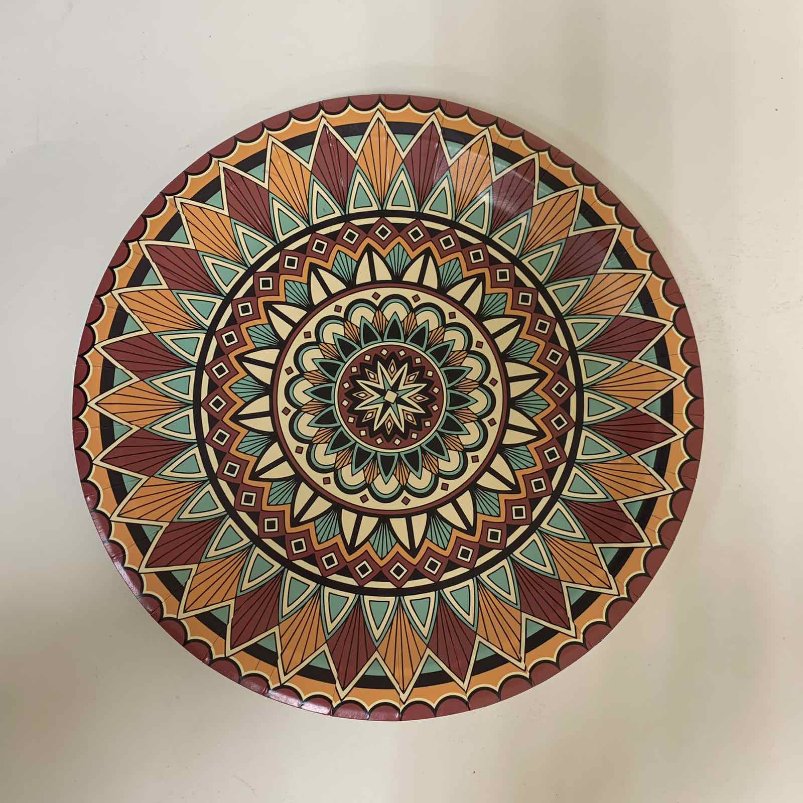 Тарелка бумажная круглая большая  228 мм, КРАСНЫЙ ОРНАМЕНТ 100 штук/упак.