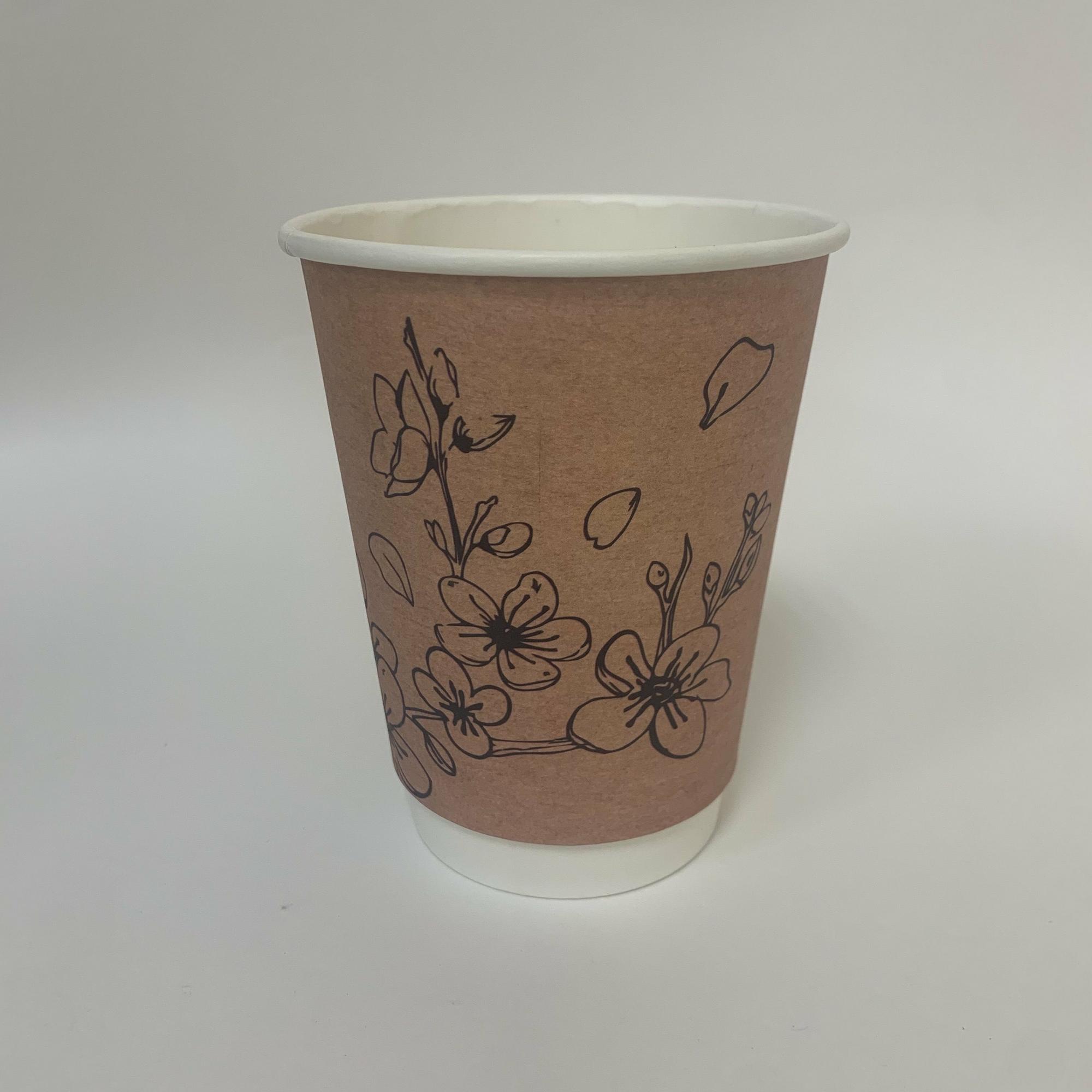 Стакан бумажный 350/400 мл «Цветы крафт», двухслойный, 15 штук/упак.