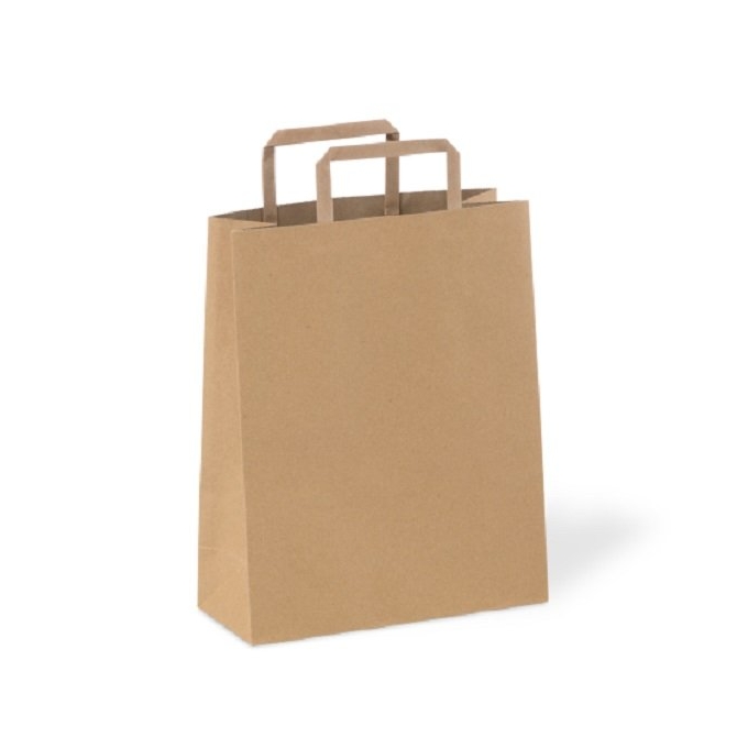 Пакет с плоской ручкой "на вынос" крафт 320х200х340, РБ, 25 штук/упак.