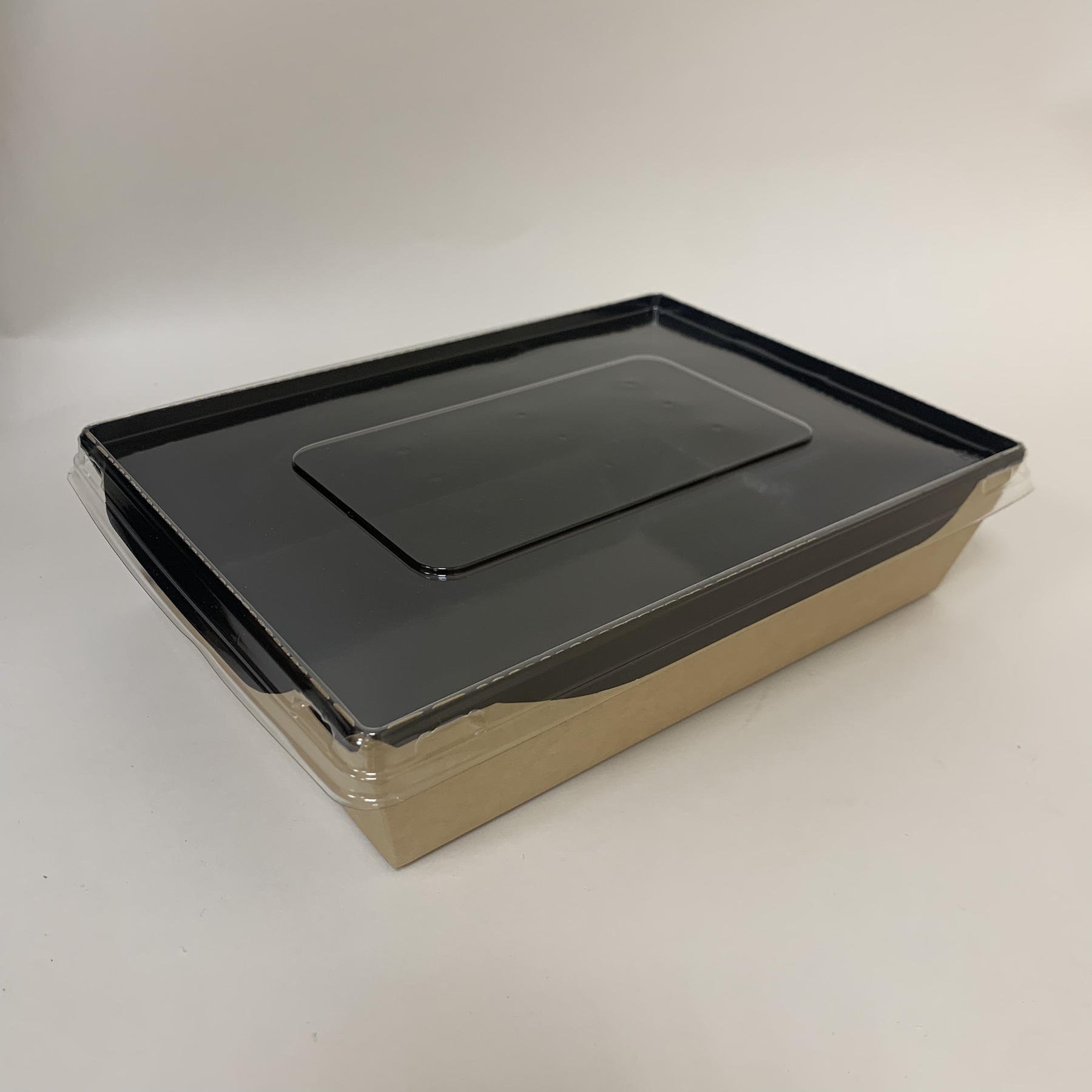 Салатник  1000 мл с прозрачной плоской крышкой, крафт/черный, 50 штук/упак.