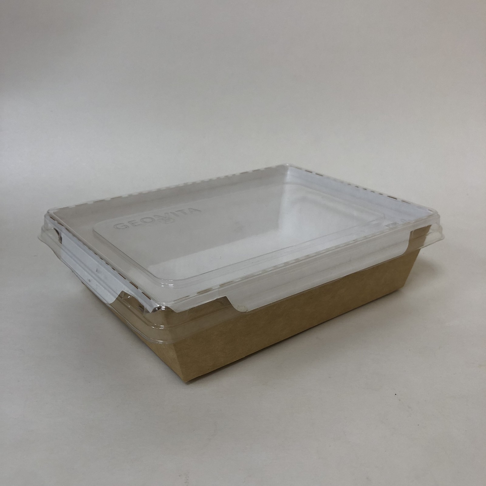 Салатник  400 мл с прозрачной плоской крышкой, крафт/белый, 50 штук/упак.