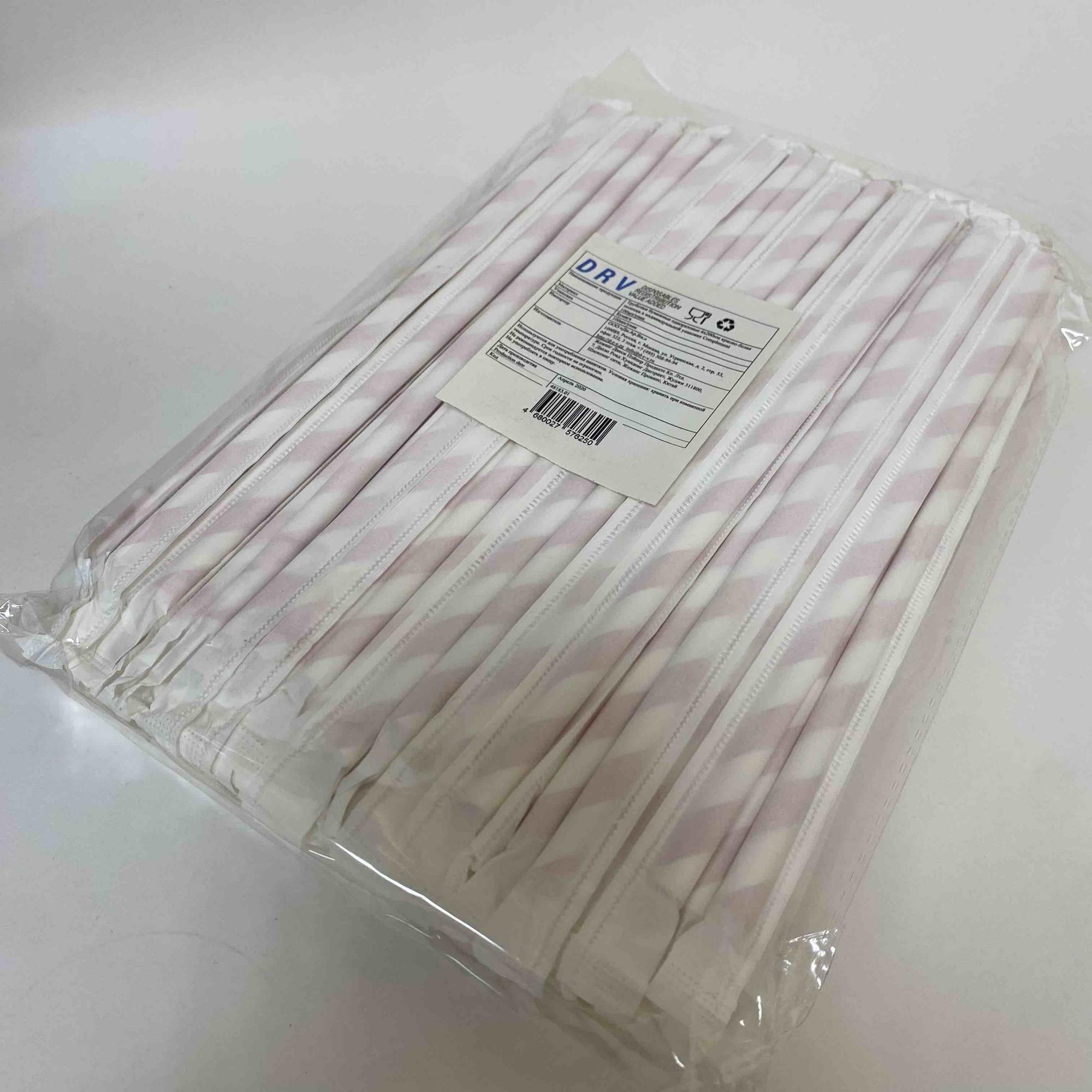 Трубочки коктейльные БУМАЖНЫЕ 6х200 мм, красно-белая полоска в инд. упаковке, 100 штук/упак.