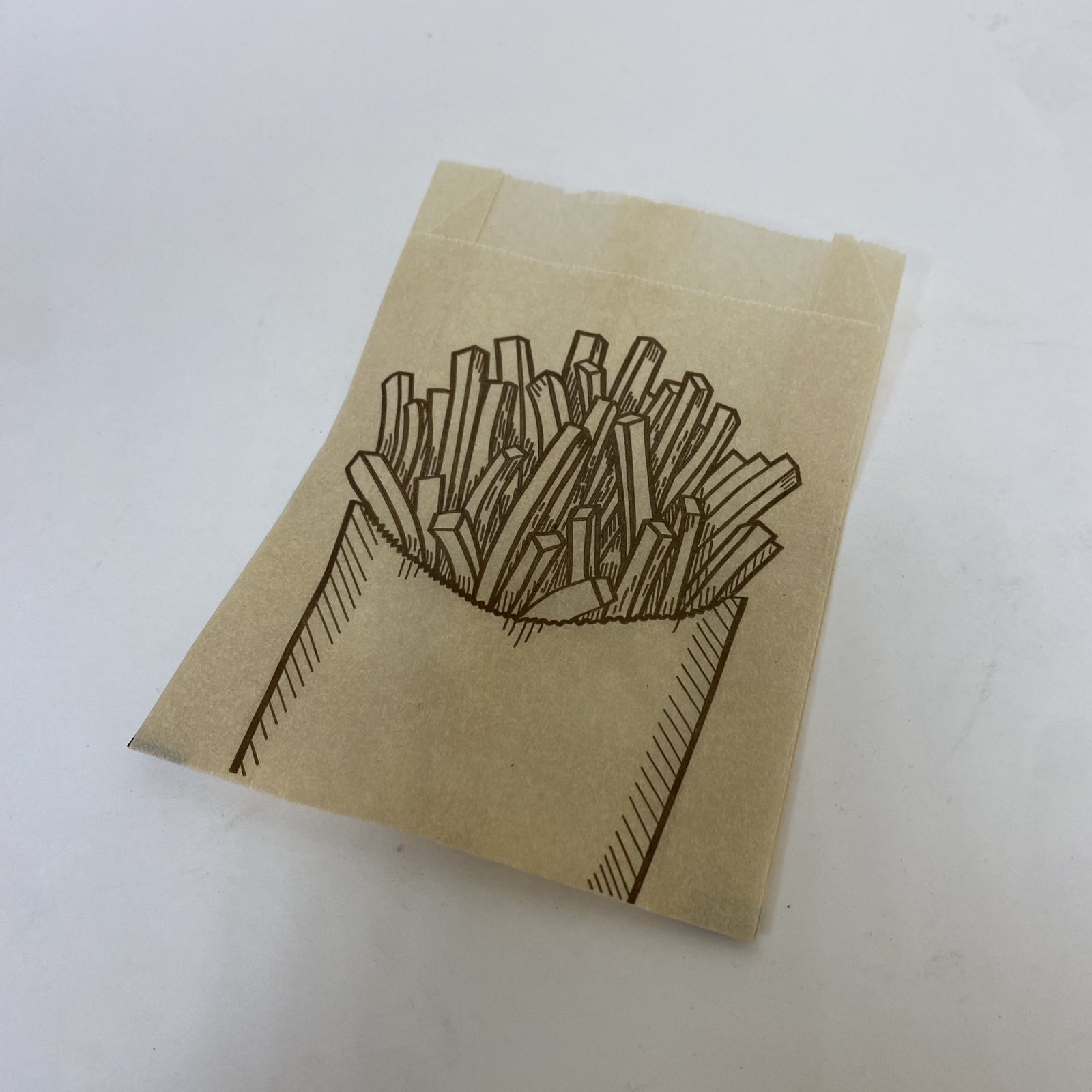 Пакет бумажный  100х30х115 с рисунком КАРТОШКА ФРИ жиростойкий, коричневый, 100шт/упак.