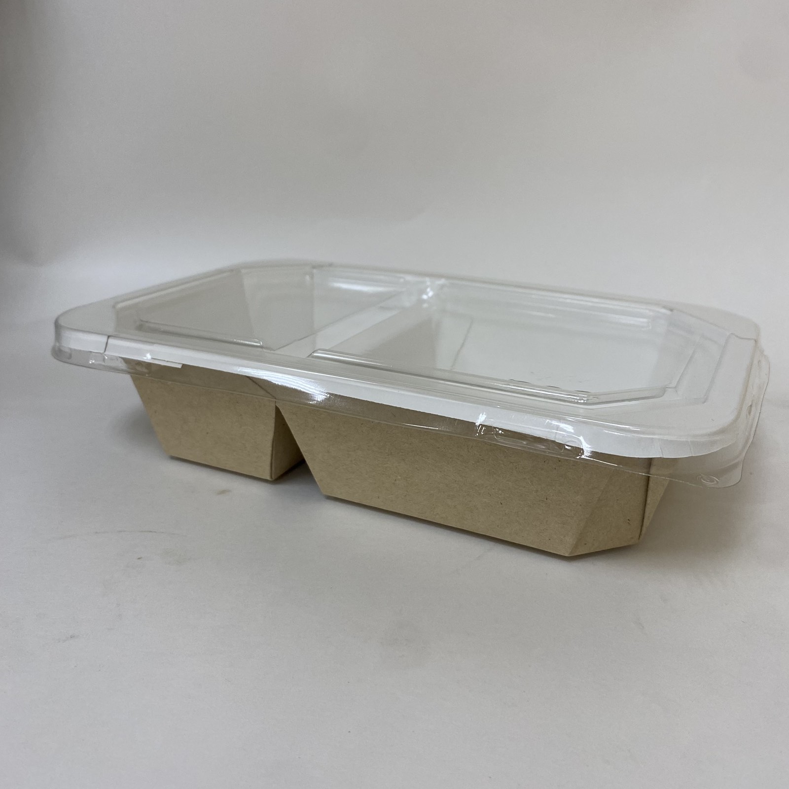 Упаковка OCTOBOX двухсекционная с прозрачной плоской крышкой, крафт/белый, 45 штук/упак.